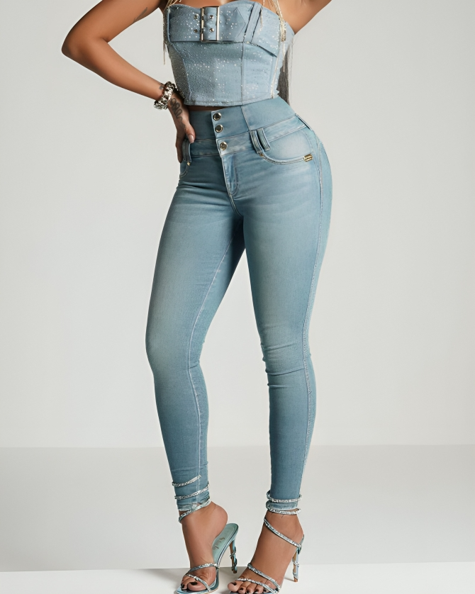 TIJDELIJK 50% KORTING | Amaris™ | Skinny jeans met hoge taille en achterrits